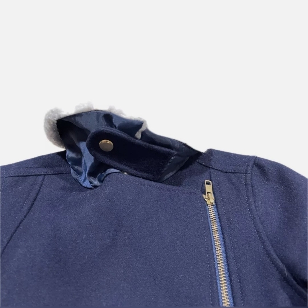 J.Crew Crewcuts Wool Blend Moto Jacket Navy Gold Hardware Sherpa Fur Collar 6-7 - Picture 10 of 16